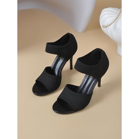 Short-cuf 3 Inches Peep Toe Synthetic Stiletto Stretchy Heeled Sandals for Women - Picture 2 of 8